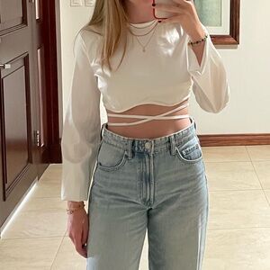 Adika White Satin Crop Top With Criss Cross Ties